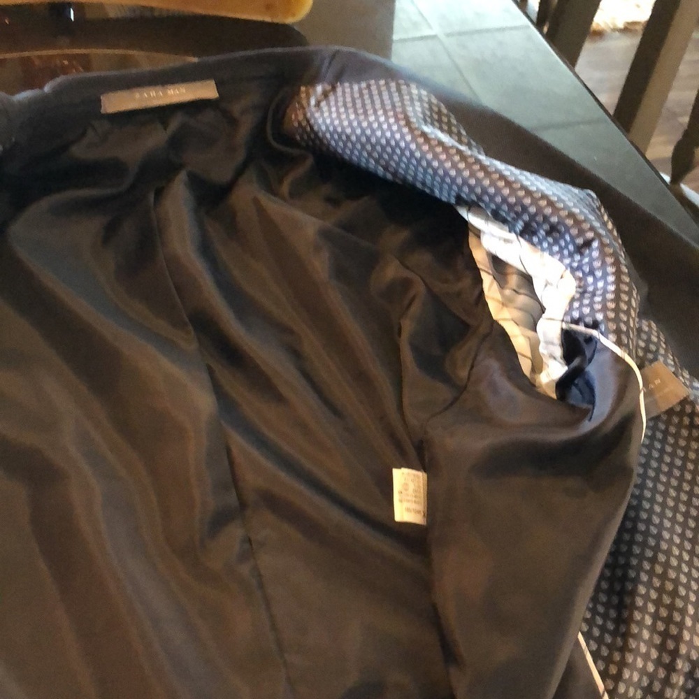 Zara Man Blue Two Button Front Closing Sport Coat with Built In Pocket Square - Picture 9 of 11